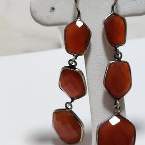 Beautiful faceted carnelian long Dangle Earrings sterling